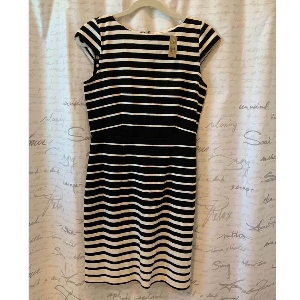 New Ann Taylor Loft Black White Sheath Dress Petite 4